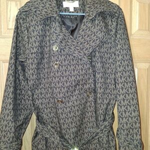 Michael Kors Brown Monogram Double-Breasted Trench Coat
